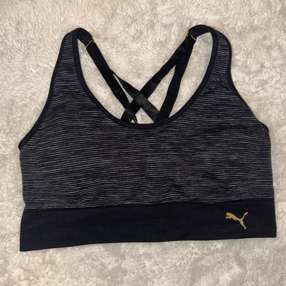 Puma Black and Gray Strappy Sports Bra
